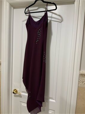 Silvia Tcherassi Deep Plum Asymmetric Slip Dress with Stud Detailing
